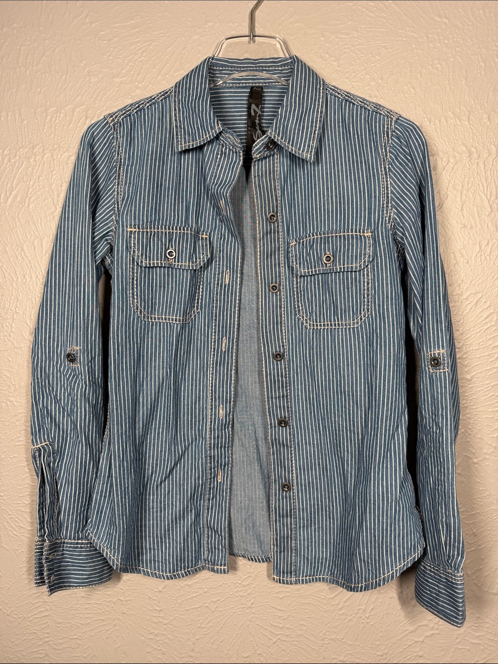 Seven Blue Striped Button-Up Shirt Women's Size XS
